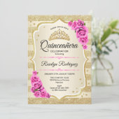 Quinceanera - Gold Pastel Pink Kaart (Staand voorkant)