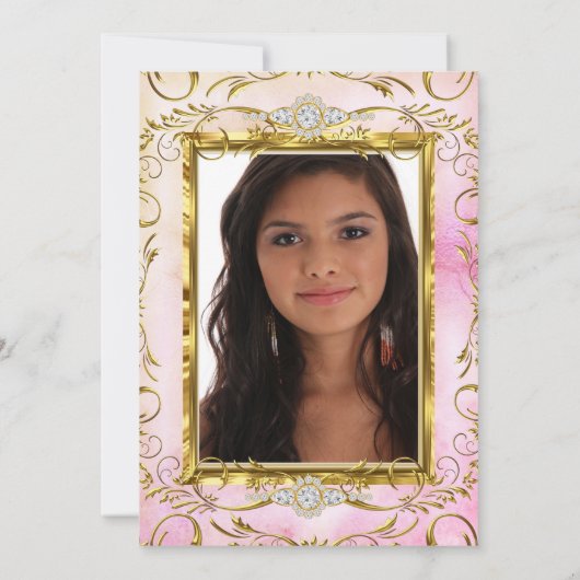 Quinceanera Gold Pink Diamond Kaart (Achterkant)