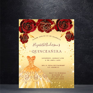 Quinceanera gold red glitter jurk floral
