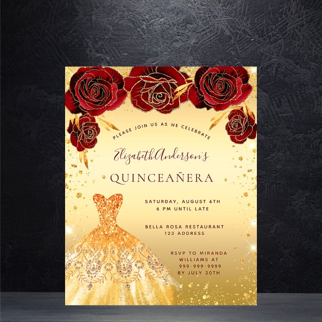 Quinceanera gold red glitter jurk floral (Creator heeft geüpload)