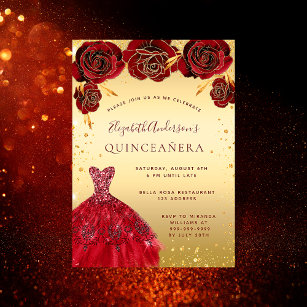 Quinceanera Gold rode glitter jurk Kaart