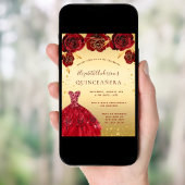 Quinceanera Gold rode glitter jurk Kaart