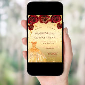 Quinceanera Gold rode glitter jurk Kaart