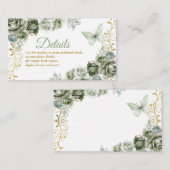 Quinceañera Gold & Sage Green Butterfly Details Informatiekaartje (Voorkant / Achterkant)