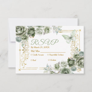Quinceañera Gold & Sage Green Mexicaanse RSVP-kaar Bedankkaart