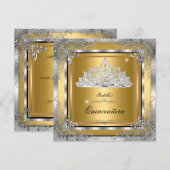 Quinceanera Gold Silver Diamond Tiara 15e partij Kaart (Voorkant / Achterkant)