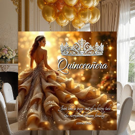 Quinceanera Gold Silver Dress Tiara Verjaardag Kaart