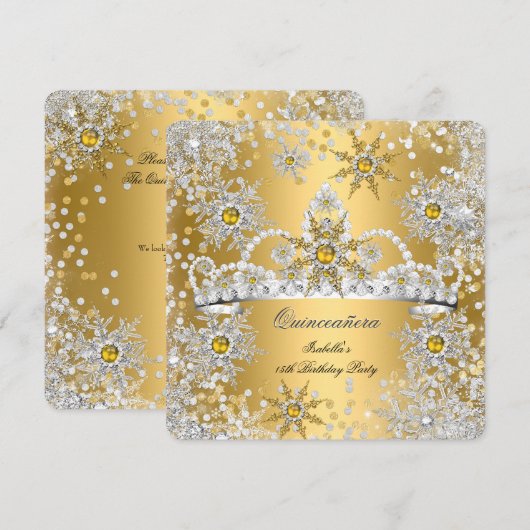 Quinceanera Gold Silver Winter Wonderland Kaart (Voorkant / Achterkant)
