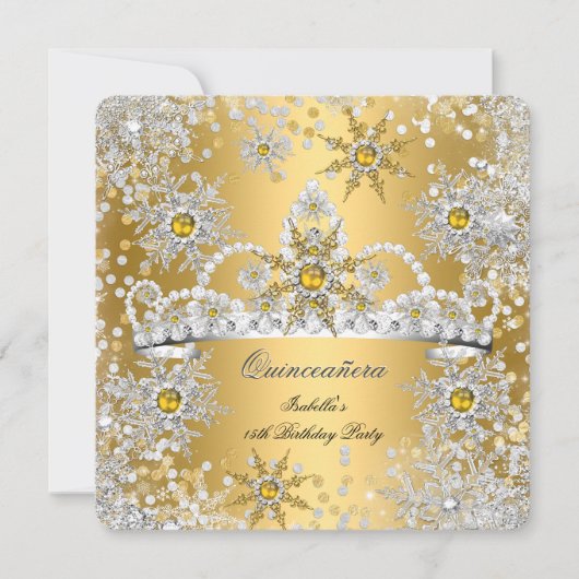 Quinceanera Gold Silver Winter Wonderland Kaart (Voorkant)
