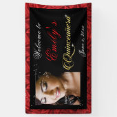 Quinceanera Gold Sparkle, Red Satin Custom Foto, Spandoek (Verticaal)