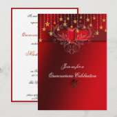 Quinceanera Gold Stars Red Ruby & Red Roses Kaart (Voorkant / Achterkant)
