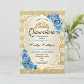 Quinceanera - Gold Stripes Blue Kaart (Staand voorkant)