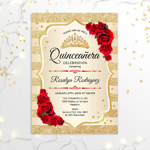 Quinceanera - Gold Stripes Red Kaart