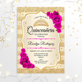 Quinceanera - Gold Stripes roze Kaart