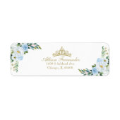 Quinceanera Gold Tiara Baby Blue Floral Etiket (Voorkant)