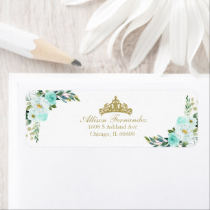 Quinceanera Gold Tiara Blauwgroen Floral Etiket