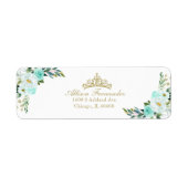 Quinceanera Gold Tiara Blauwgroen Floral Etiket (Voorkant)