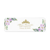 Quinceanera Gold Tiara Paarse Lila Floral Etiket (Voorkant)