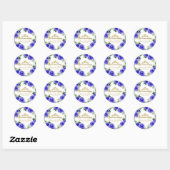 Quinceanera Gold Tiara Royal Blue Floral Ronde Sticker (Vel)