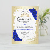 Quinceanera - Gold White Royal Blue Kaart (Staand voorkant)