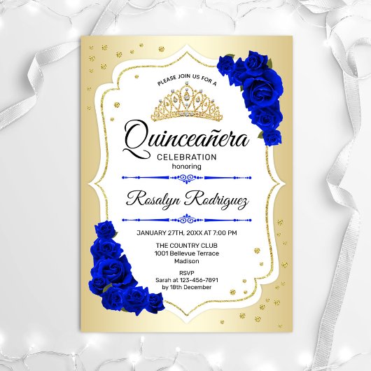 Quinceanera - Gold White Royal Blue Kaart