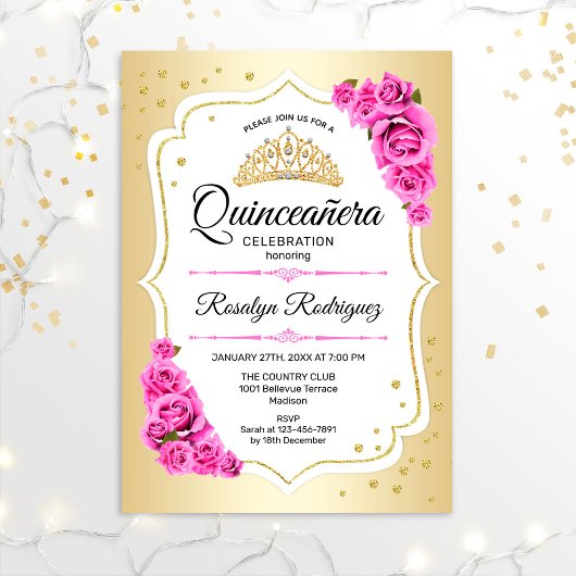 Quinceanera - Gold White roze Kaart