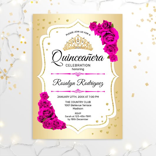 Quinceanera - Gold White roze Kaart