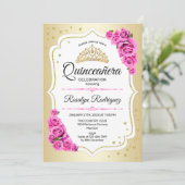 Quinceanera - Gold White roze Kaart (Staand voorkant)