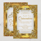 Quinceanera Golden White Pearl Lace Tiara Party Kaart (Voorkant / Achterkant)
