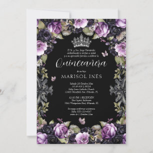 Quinceañera Gótica Morada y Negra con Flores Moody Kaart