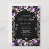 Quinceañera Gótica Morada y Negra con Flores Moody Kaart (Voorkant)