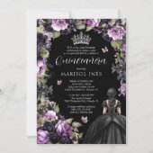 Quinceañera Gótica Morada y Negra con Flores Moody Kaart (Voorkant)