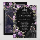 Quinceañera Gótica Morada y Negra con Flores Moody Kaart (Voorkant / Achterkant)