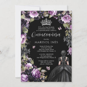Quinceañera Gótica Morada y Negra con Flores Moody Kaart