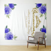 Quinceanera Goud Folie Tiara Blauwe Bloemstuk Acht Wandkleed (In Situ (horizontaal))