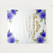 Quinceanera Goud Folie Tiara Blauwe Bloemstuk Acht Wandkleed (Voorkant (horizontaal))