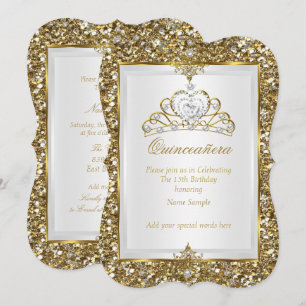 Quinceanera Goud Glitter Witte Parel Tiara 2 Kaart