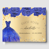 Quinceanera goud koninklijk blauw jurkje bloemen g gastenboek (Voorkant)