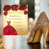 Quinceanera goud rode glittersjurk bloem budget flyer