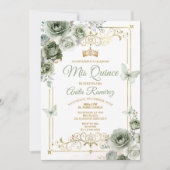 Quinceañera Goud & Salie Groene Mexicaanse Vlinder Kaart (Voorkant)