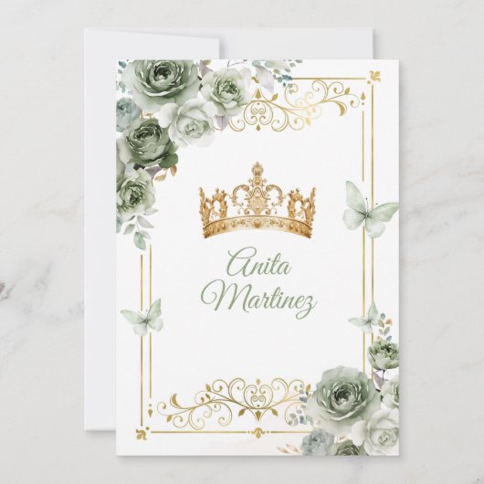 Quinceañera Goud & Salie Groene Mexicaanse Vlinder Kaart (Achterkant)