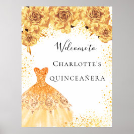 Quinceanera goud witte jurk bloemen feestelijke we poster