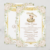 Quinceanera Goud Witte Rozen Fiesta Mis Quince Kaart (Voorkant / Achterkant)