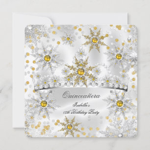 Quinceanera Goud Zilver Sneeuw Winter Wonderland Kaart