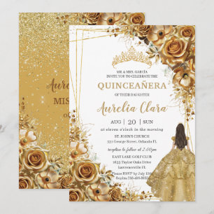 Quinceañera Gouden Bloemen Floral Princess Jurk Kaart