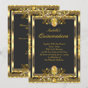 Quinceanera Gouden Edelstenen Zwart 15e Verjaardag Kaart
