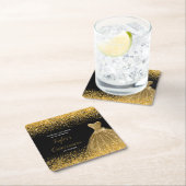 Quinceanera gouden faux glitter kartonnen onderzetters (Insitu)