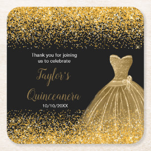 Quinceanera gouden faux glitter kartonnen onderzetters