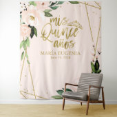 Quinceanera Gouden Folie Blush Roze Bloemenachterg Wandkleed (In situ)