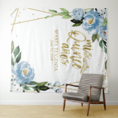 Quinceanera Gouden Folie Stoffig Blauw Bloemen Ach Wandkleed (In Situ (horizontaal))